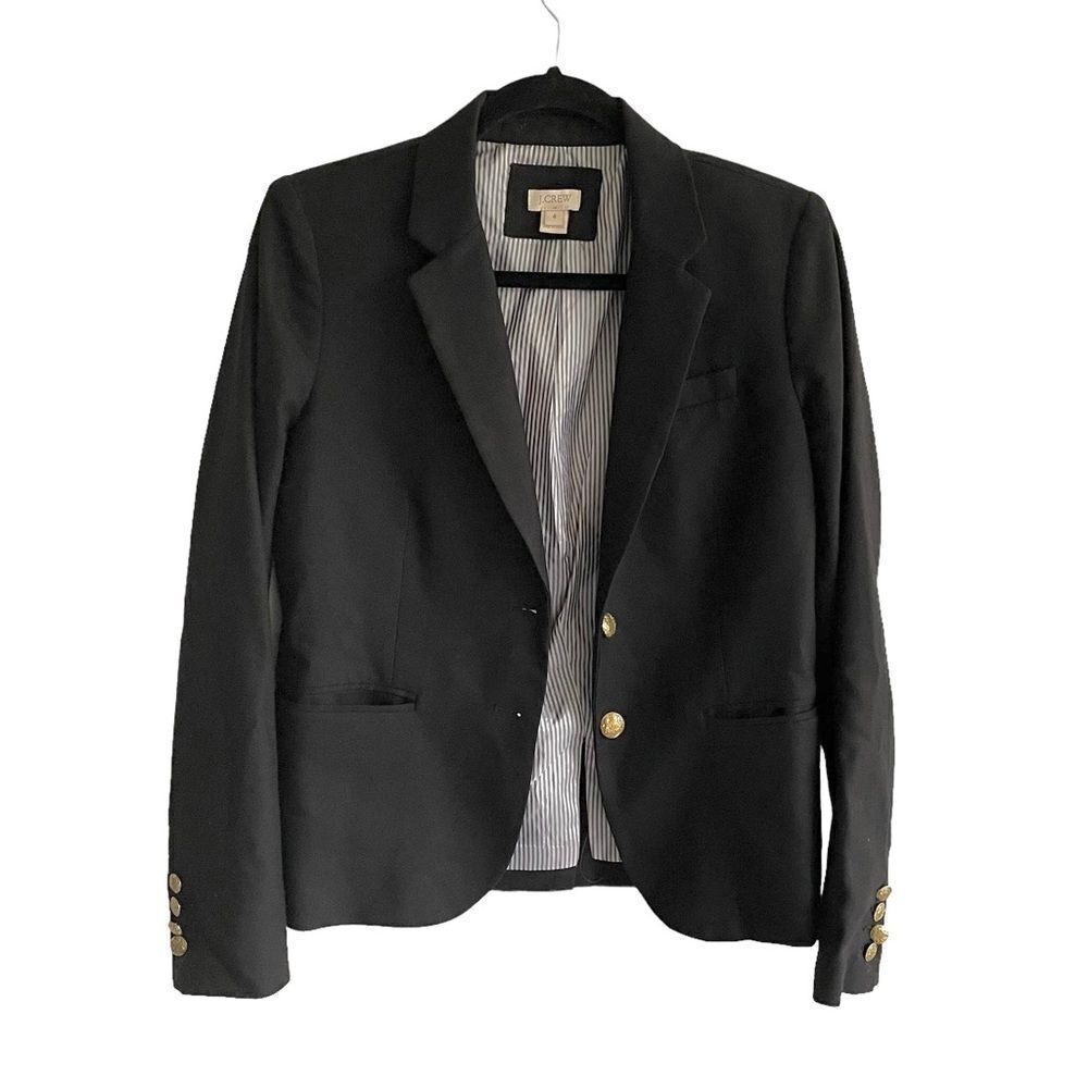 J CREW Iconic Schoolboy Wool Double Button Front Blazer Jacket Black 4